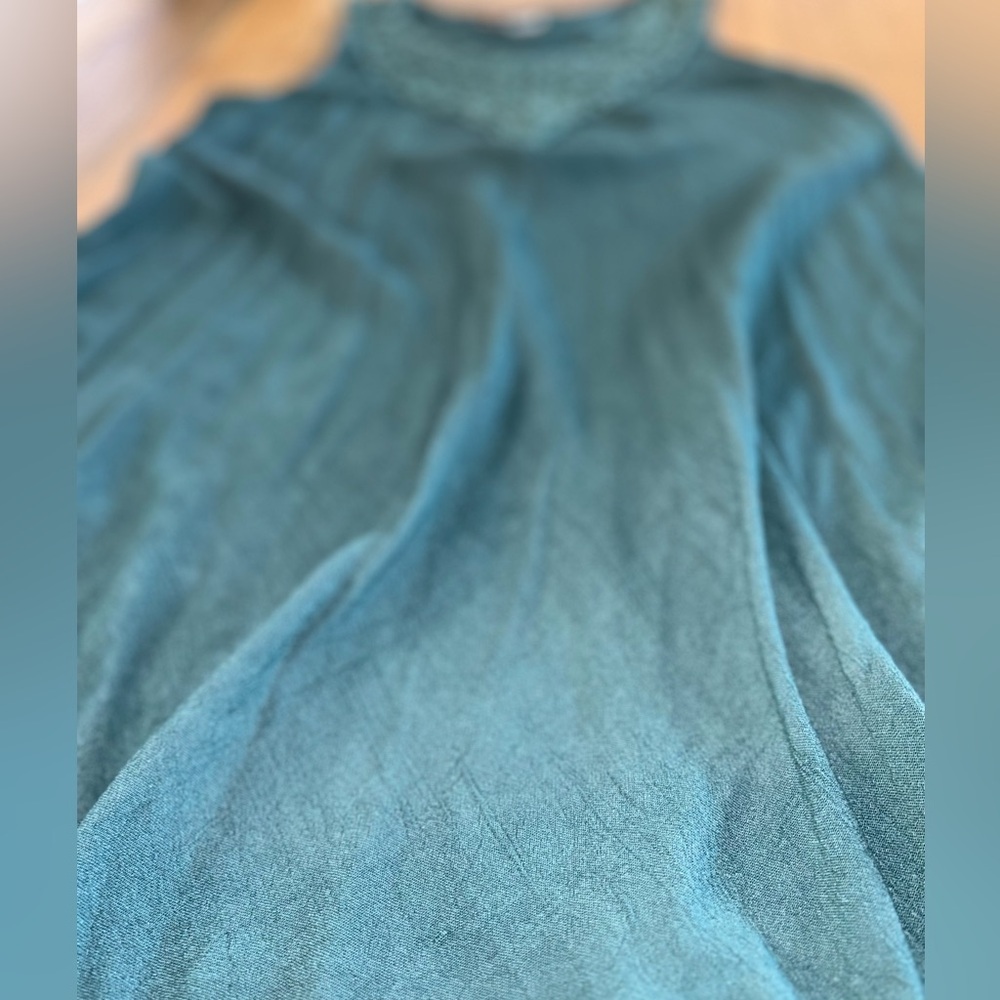SR Fashion Teal Lace Trim Tunic Dress Asymmetrical Swim Coverup Boho - Picture 7 of 10
